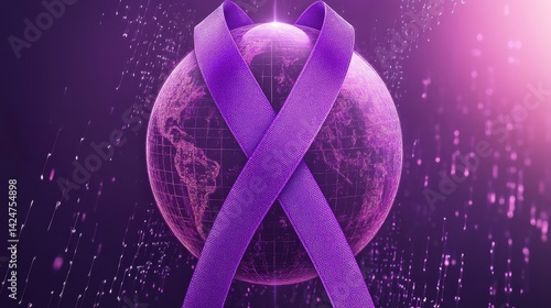 Obraz na płótnie World Cancer Day awareness design with a purple ribbon and globe illustration. w salonie