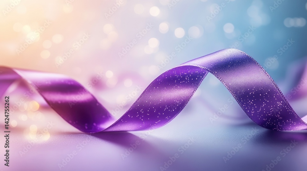 World Cancer Day banner with curled purple ribbon loop.
