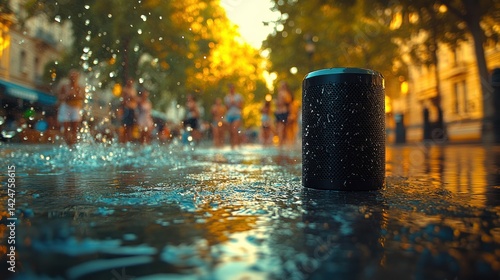 Obraz na płótnie Portable speaker in city street, rain w salonie