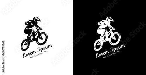 Logo design of a man doing a jump on a bicycle