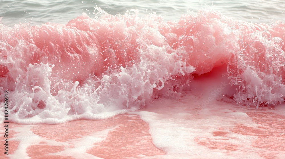 Fototapeta premium Pink wave crashing on beach, ocean background, summer