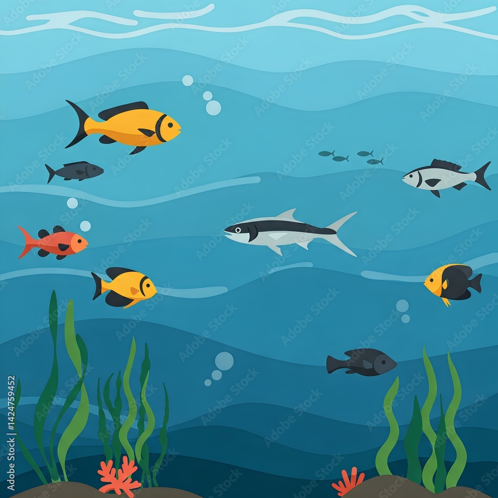 Vibrant Underwater Scene with Colorful Fish and Ocean Plants Vibrant Underwater Scene with Colorful Fish and Ocean Plants