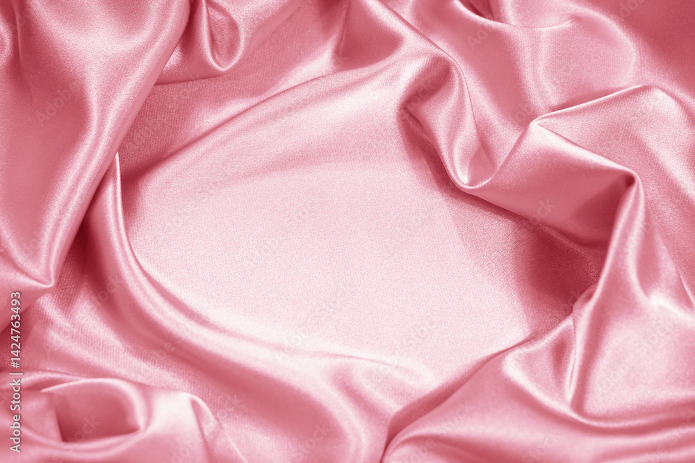 Light soft pale pastel pink rose silk satin fabric background. Product space. Drapery. Show mockup presentation show podium display. Beauty luxury festive cosmetics perfume decoration gift. Design.