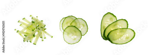 Wallpaper Mural Cucumber cut isolated, cucumber round slices macro, green vegetable cuts for salad isolated, fresh pieces Torontodigital.ca