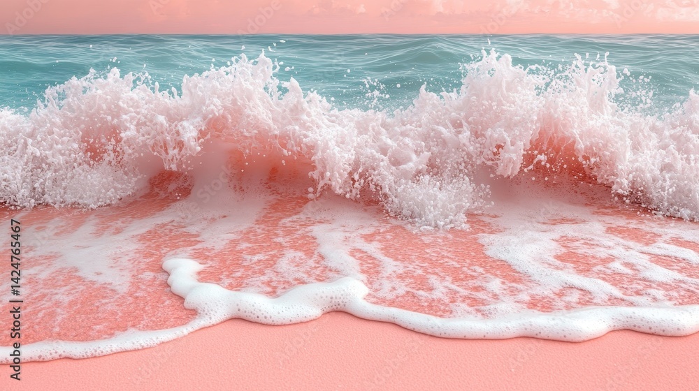 Fototapeta premium Pink sand beach wave sunset ocean tropical travel