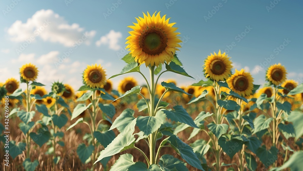 Fototapeta premium Vibrant sunflower blooming in a lush ai-generated field