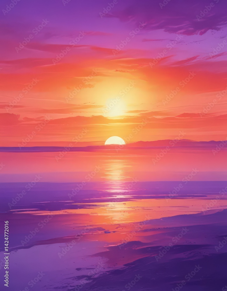 Fototapeta premium Abstract sunset watercolor, vibrant orange and purple hues , soft, abstract, nature