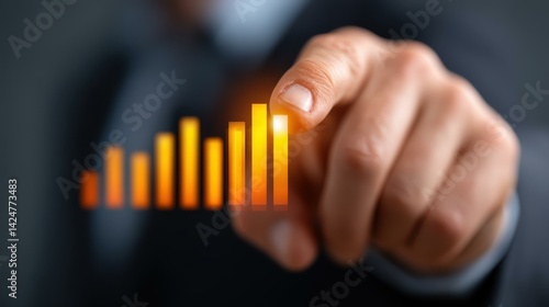 A businessman evaluates data and workflow efficiency on a sleek, digital interface, enhancing strategic decisionmaking.