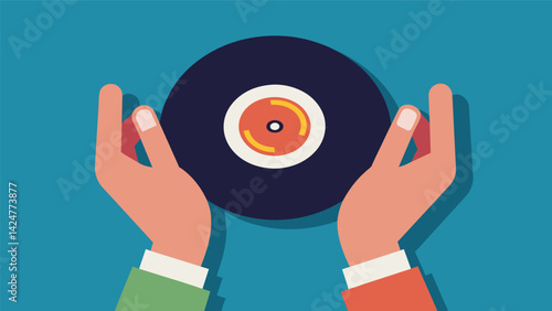 A closeup of expert hands delicately holding a tiny piece of vinyl used in the repair process. Vector illustration