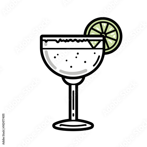 Enjoying a refreshing margarita cocktail with a lime garnish in a simple line art style design