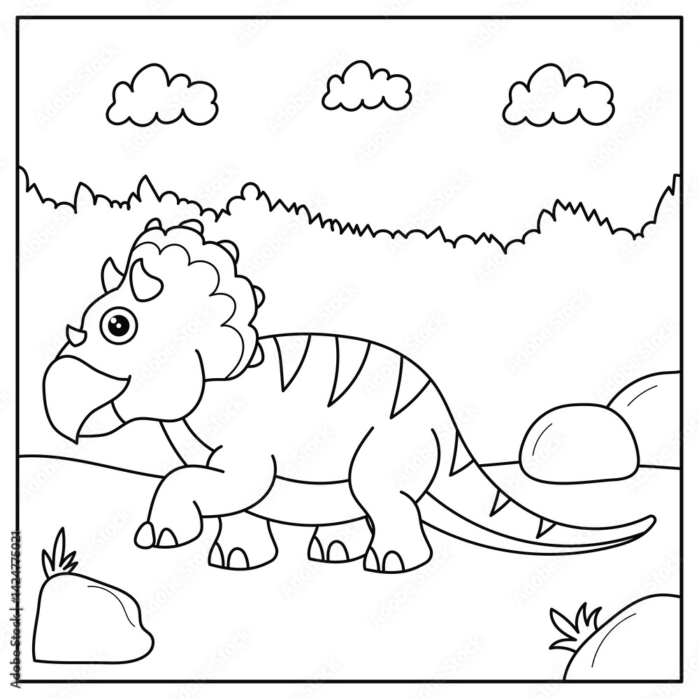 Fototapeta premium Triceratops Dinosaur Coloring Page Illustration