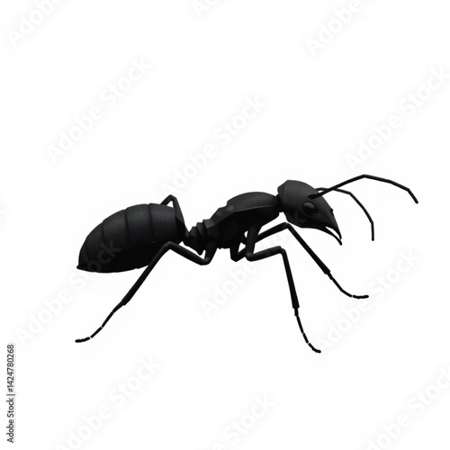 Detailed black ant on white background create with generative ai