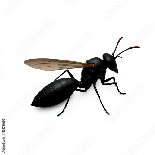 A black wasp with wings close up shot create with generative ai