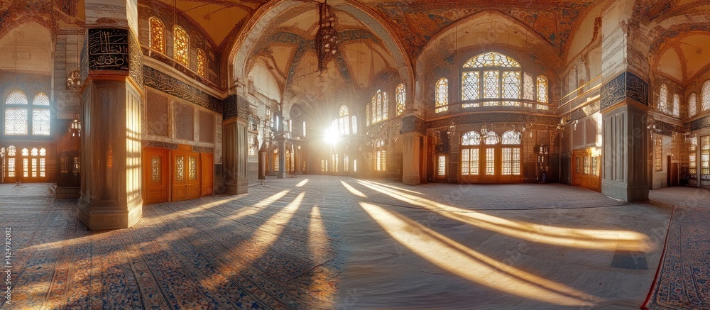 Fototapeta premium Grand Mosque Interior, Sunlight Streams In