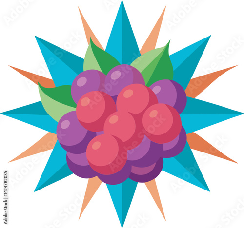 A vibrant vector art illustration bursting with assorted berries, dynamic splashes, and bold colors, perfect for summer-themed designs and advertisements.