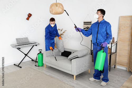 Male workers in protective ...