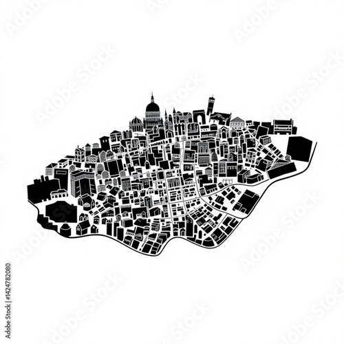Detailed black and white city map create with generative ai