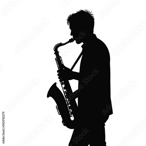 Saxophonist Passionately Playing, Silhouette Style, Live Music, Jazz, Soul, Instrumental, For Event Promotion or Album Art