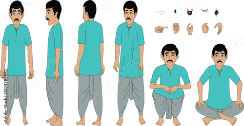 Indian village man best cartoon character for animation video
