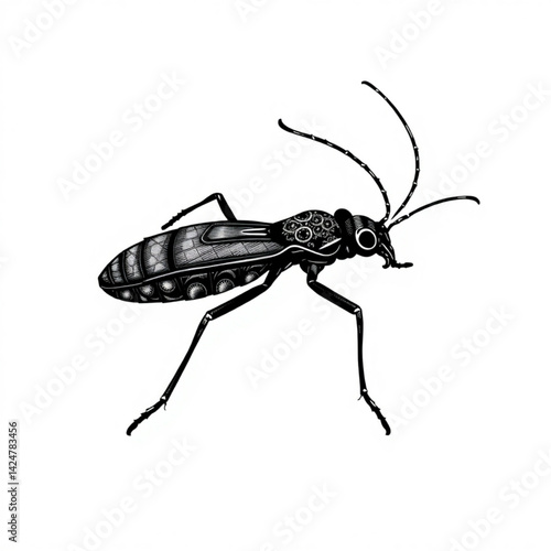 Detailed monochrome insect illustration create with generative ai