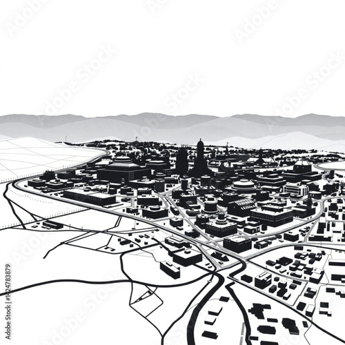 Monochrome city landscape aerial view create with generative ai