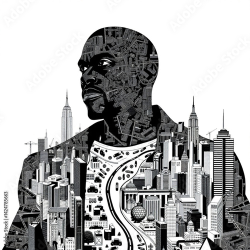 Man silhouette with urban cityscape create with generative ai