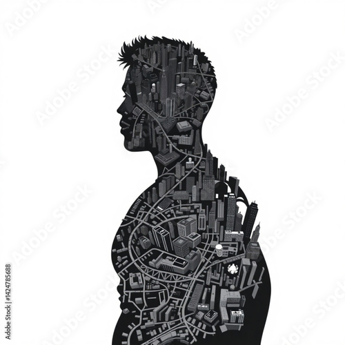 Silhouette filled with city skyline create with generative ai
