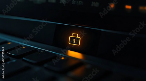 Illuminated Security Lock Icon on Modern Laptop Keyboard Dark Technology Background Digital Security Concept Secure Data Protection Online Privacy Internet Safety Cybersecurity Digital Technology     