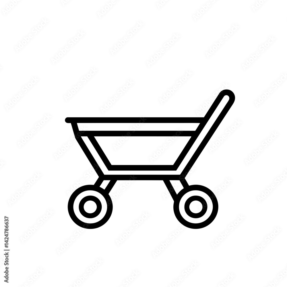 Minimalist wheelbarrow icon designed with a single continuous line, showcasing simplicity and functionality for various applications Minimalist wheelbarrow icon designed with a single continuous line, showcasing simplicity and functionality for various applications