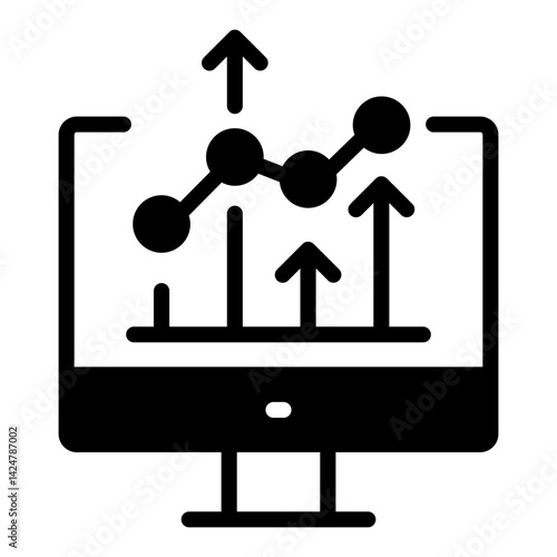 Business growth report icon in glyph style. The growth icon shows statistical data displayed on a computer