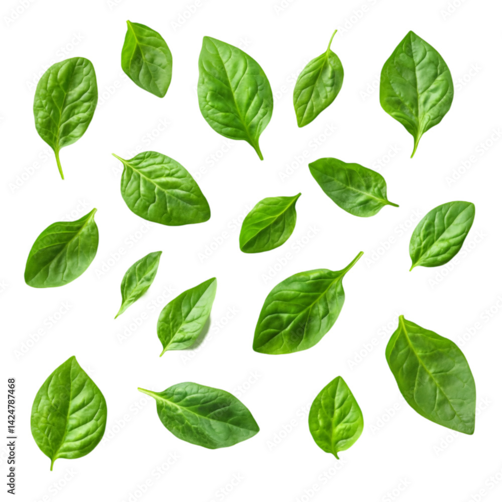 Fresh Green Spinach Leaves Falling on Black Background Fresh Green Spinach Leaves Falling on Black Background