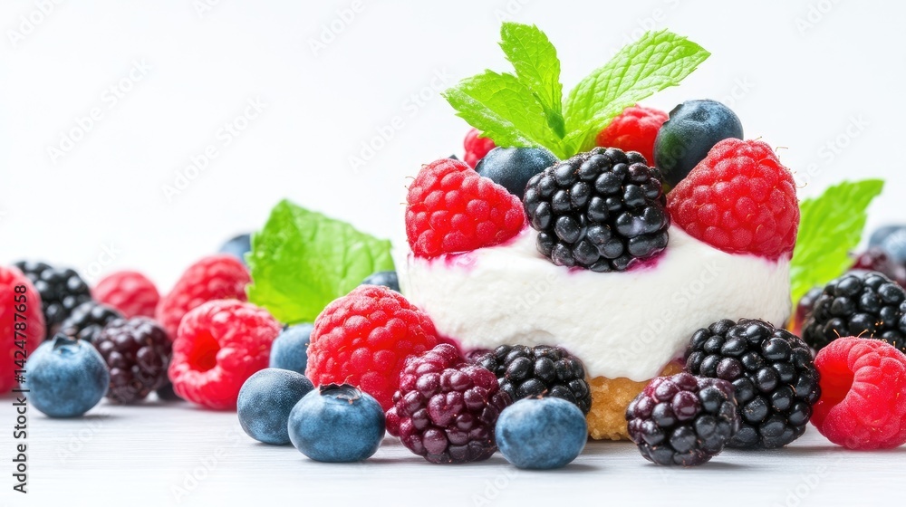 Fresh berry dessert with creamy filling Fresh berry dessert with creamy filling