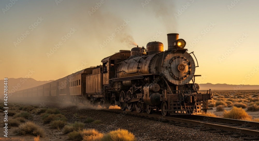 Naklejka premium Vintage Steam Train in the Desert