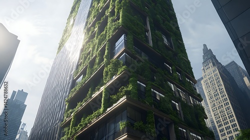 Ultra modern self sustaining skyscraper covered in greenery