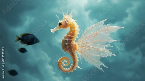 Enchanted seahorse gliding gracefully amidst oceanic bliss with dreamlike grace