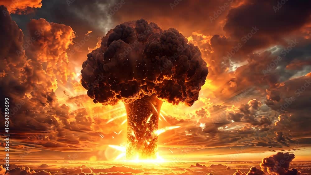 Devastating nuclear explosion forms a mushroom cloud, depicting a catastrophic event. Ai Generated