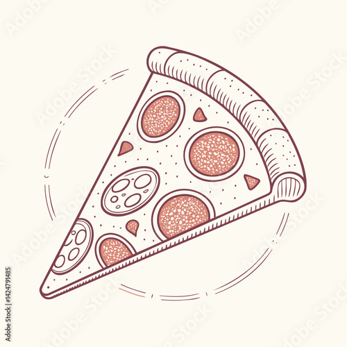 Cartoon Pizza Slice with Pepperoni Illustration