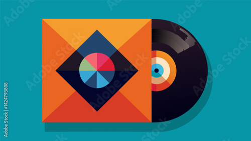 A record sleeve with a minimalist and sleek design featuring a simple geometric shape in a bright and eyecatching color. Vector illustration