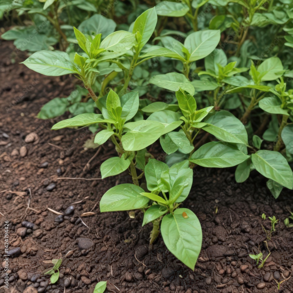 young tomato plant, young green plant, tomato seedling in a garden young tomato plant, young green plant, tomato seedling in a garden