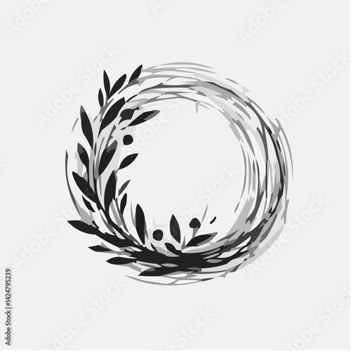 Decorative black icon with floral elements on a light background  