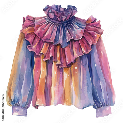 Ruffled blouse, watercolor illustration, isolated on a white background.

