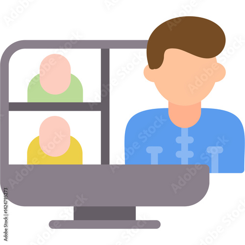 Online Conference, video conference, virtual meeting, digital event, remote meeting, online meeting platform, webinar, teleconferencing, remote collaboration, digital conference Flat Icon