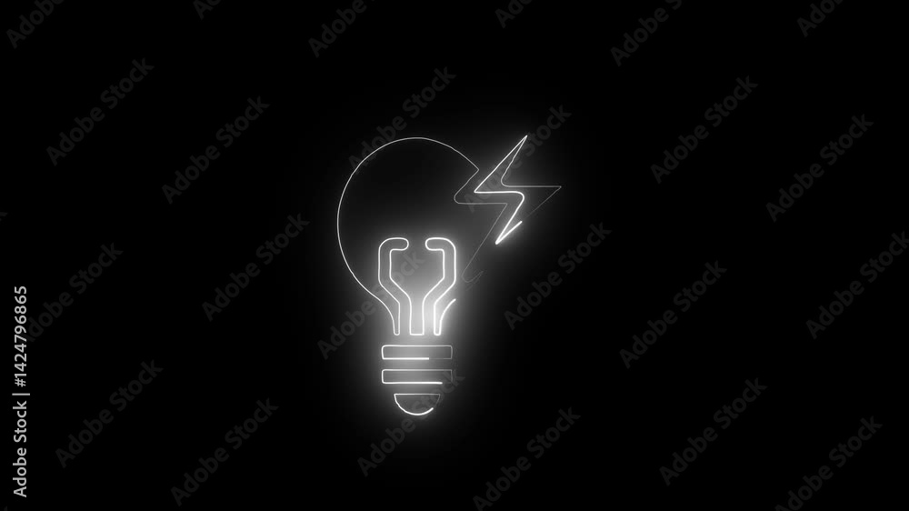 Glowing neon idea bulb icon isolated on black background. HD Video motion graphic animation