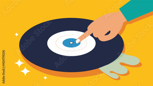 A hand delicately wipes away any fingerprints or smudges from the surface of a record ensuring it looks as good as it sounds. Vector illustration