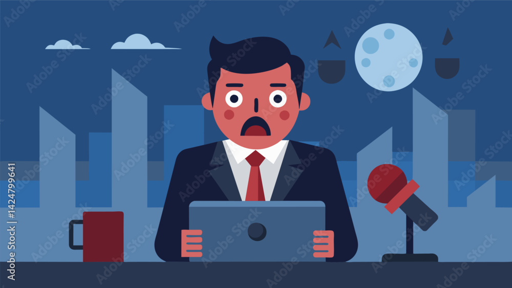 A news anchor nervously reports on the latest developments causing the Scare Scale to rise to an alarming level.. A news anchor nervously reports on the latest developments causing the Scare Scale to rise to an alarming level..