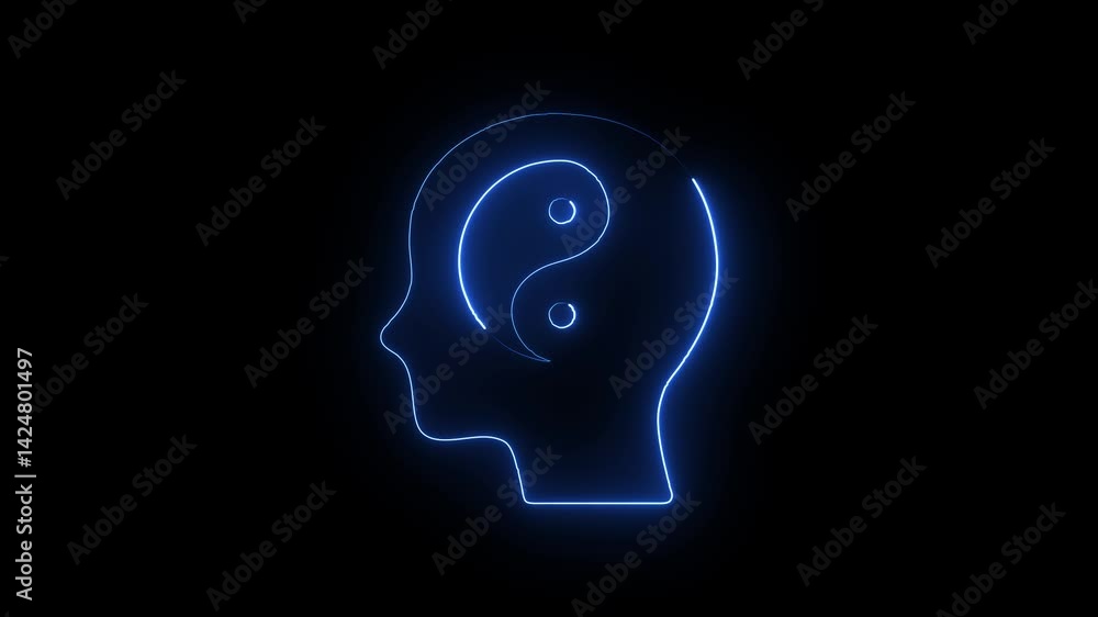 Glowing neon yin-yang icon isolated on black background. HD Video motion graphic animation Glowing neon yin-yang icon isolated on black background. HD Video motion graphic animation