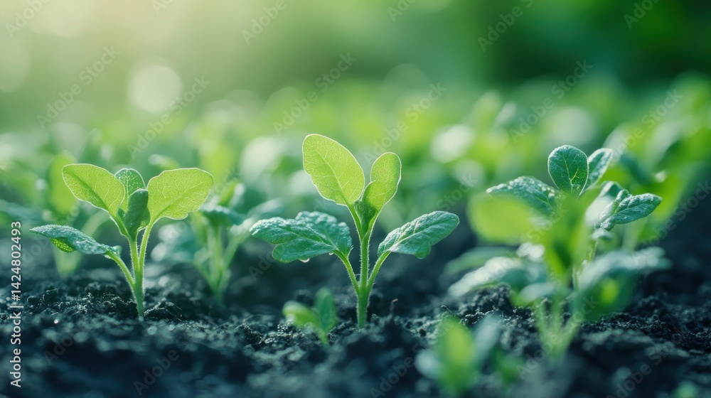 Vibrant Green Seedlings Emerging in Sunlight: A Close-Up View of Nature's Renewal Vibrant Green Seedlings Emerging in Sunlight: A Close-Up View of Nature's Renewal