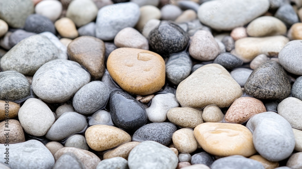 Close-up of wet river stones Close-up of wet river stones