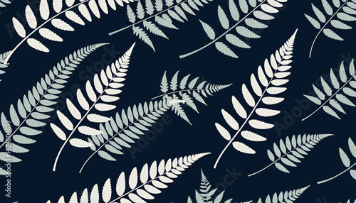 Seamless Fern Pattern on Dark Blue Background Botanical Illustration Nature Inspired Design For Wallpaper Fabric and Creative Projects Exotic Plants Textile Backdrop