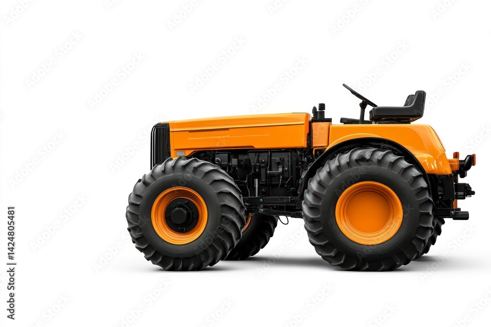 A vibrant orange tractor with large wheels ideal for agricultural and farming imagery A vibrant orange tractor with large wheels ideal for agricultural and farming imagery